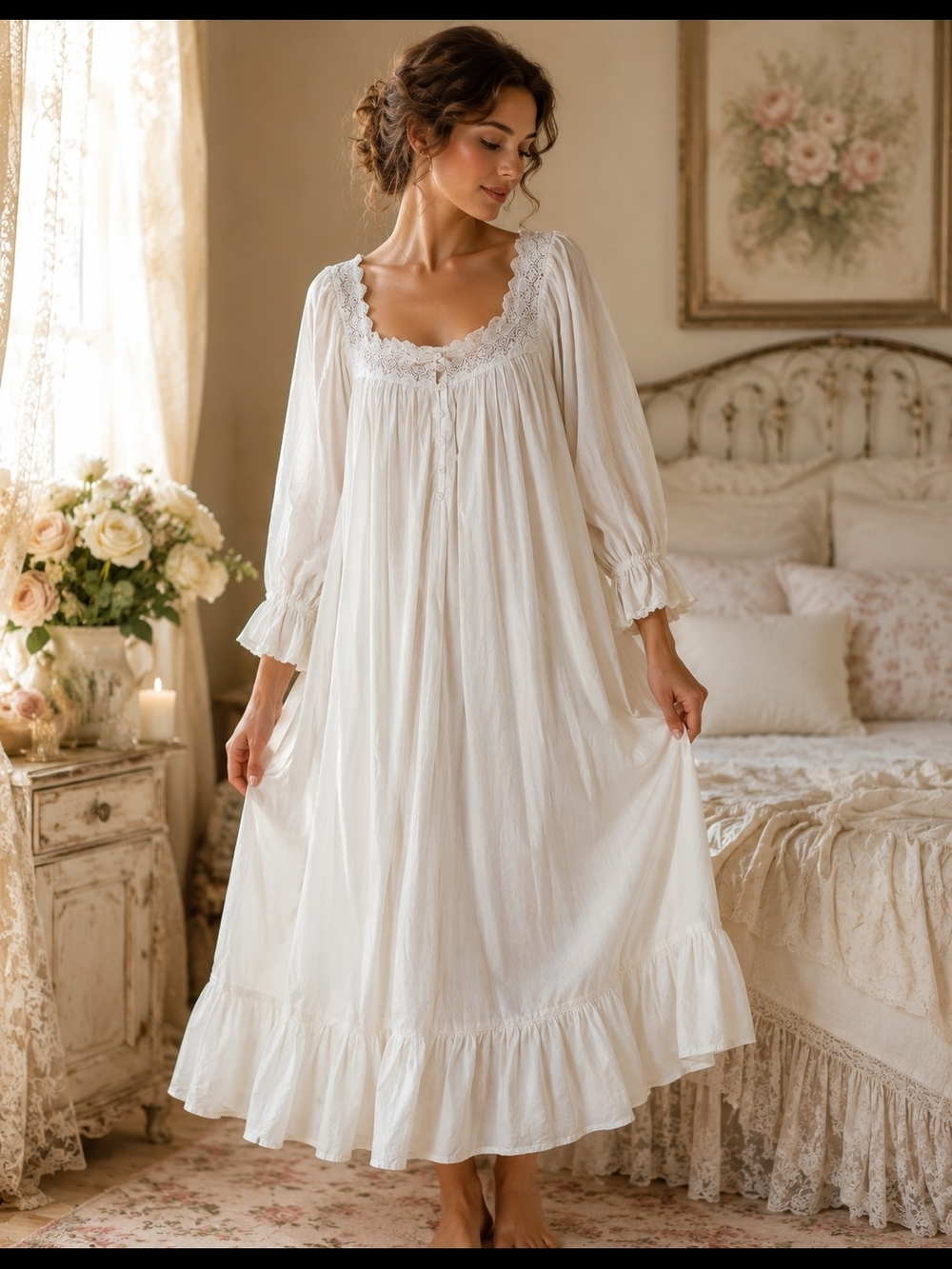 Vintage Victoria Secret White Lace Trim Nightgown - Romantic/ Cottage Core
